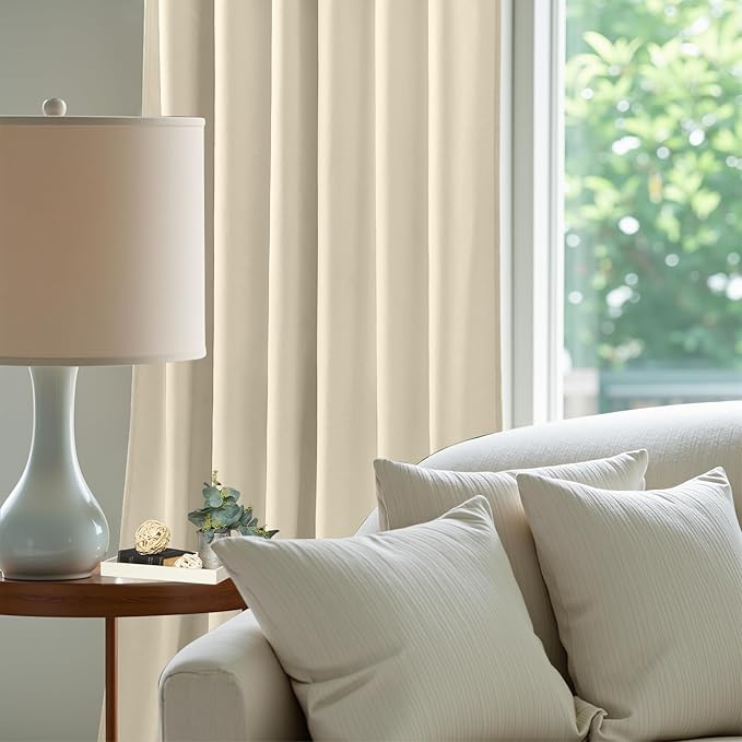 Ivory Velvet Curtains 96 Inches for Bedroom, Thermal Insulated Super Soft Room Darkening Sound Reducing Velvet Curtain Privacy Drapes for Living Room, Back Tab Rod Pocket, W52 x L96, 2 Panels