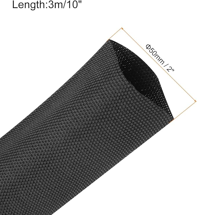 MECCANIXITY Braided Cable Sleeves Heat Shrinkable Fabric Sleeving, 2" 10ft Black 2:1 Ratio Heat Shrinkable Cord Protector for Harness Cable, Network Cable Protection, Cable Management