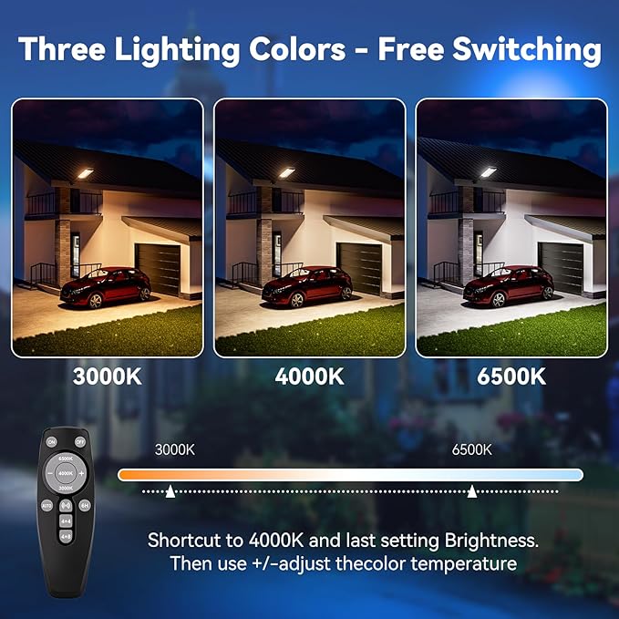 MMKT Solar Lights Outdoor, 8000W 3 Color Solar Street Lights, Commercial Solar Parking Lot Lights Waterproof Dusk to Dawn, Security Flood Lights with Motion Sensor for Yard, Basketball Court