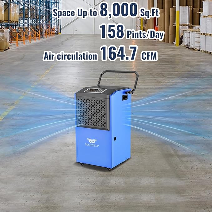 158 Pints Commercial Dehumidifier with Pump for Basements, Industrial Heavy Duty Commercial-grade Portable Dehumidifiers for Large Spaces Warehouse Grow Room, Water Damage Restoration