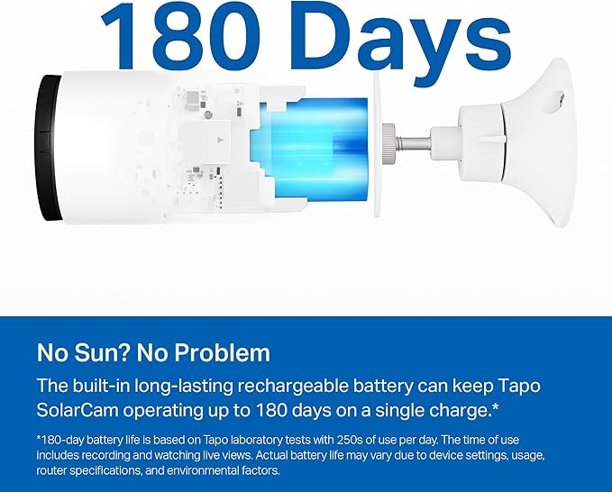 Tapo TP-Link SolarCam C402 Kit, Outdoor Battery Camera w/Solar Panel Base, Wireless, 1080P, Free Person Detection, SD/Cloud Storage, Color Night Vision, No Hub Needed, Works w/Alexa