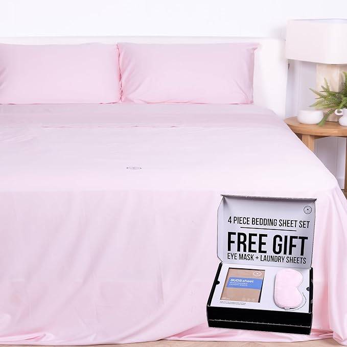 THE LAD COLLECTIVE 3.0 Twin XL Bedding Set - 4-Piece Bedset w/Fitted Sheet, Top Sheet & 2 Standard Pillowcases [Duvet Not Included] - Bamboo-Cotton - Grand Canyon Collection Soft Pink