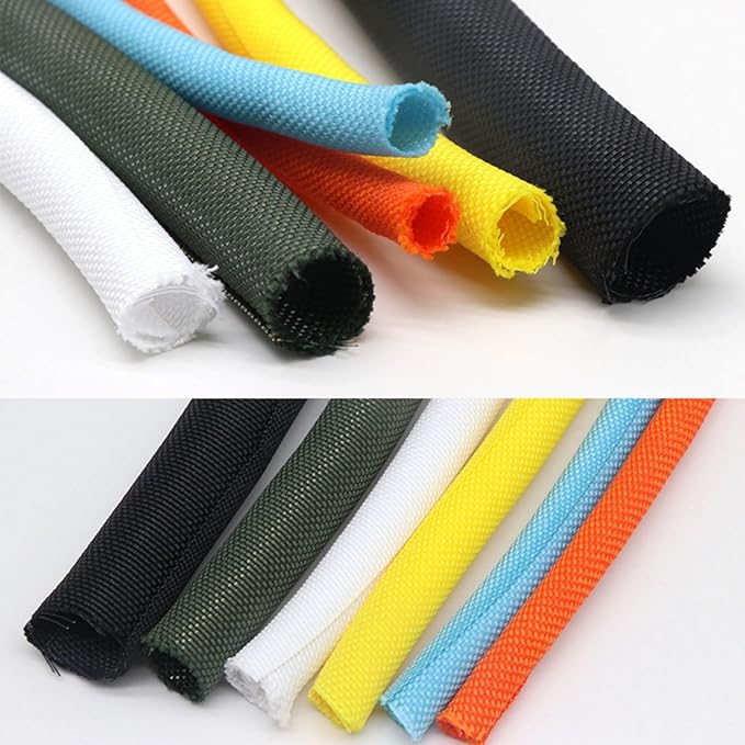 Holed 1 inch Split Braided Cable Management Sleeve for USB Cable Power Cord Audio Video Cable, High-Temperature Automotive Harness Wire Loom Cord Protector from Cat Dog Chewing (Black, 10FT)