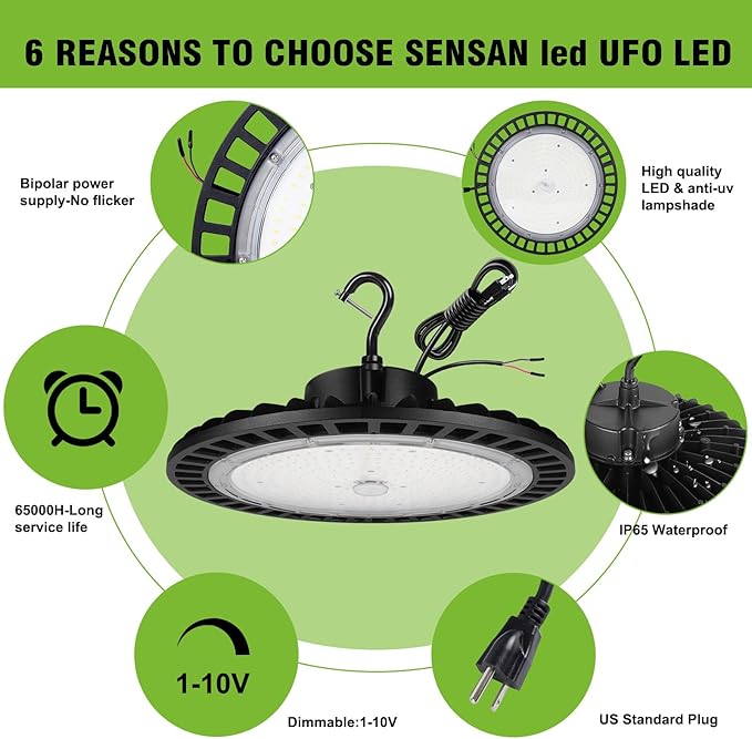 UFO Led High Bay Light 150W 4PACK 5000K High Bay Led Shop Lights 22500lm Dimmable Led High Bay Light with US Plug ETL Listed Shop Light for Warehouse Lights Commercial Bay Lighting