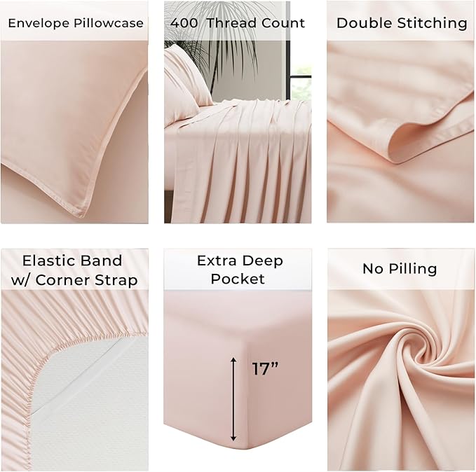 Luxury Bamboo Market | King Size Bed Sheet Set | 100% Viscose Made from Bamboo | Organically Grown | Ultra Soft | Cooling Sheets for Hot Sleepers | 17" Deep Pocket [Vintage Pink]