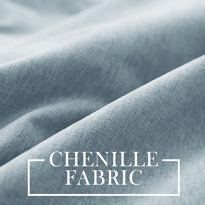 Macochico 100% Blackout Chenille Curtains Thermal Insulated Noise Reducing Velvet Draperies for Living Room Bedroom Hotel Light Blue Blackout Curtains Grommet Top with Tieback 84" Wx84 L 1 Panel