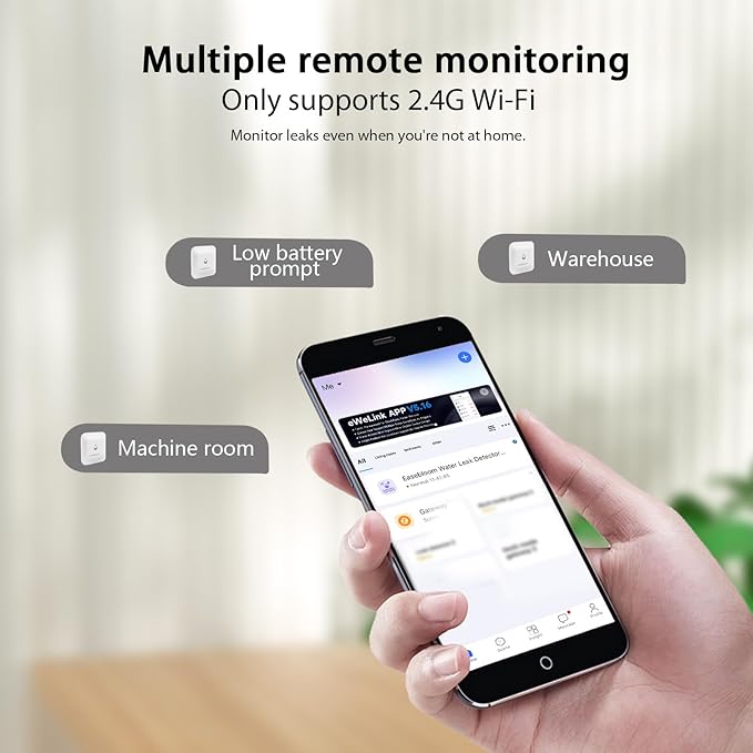Easebloom Water Leak Detector for Home - Hub & Mini Water Leak Sensor 4-Pack,App Notifications,Sensors for Kitchen/Bathroom,Smart Water Leak Sensor