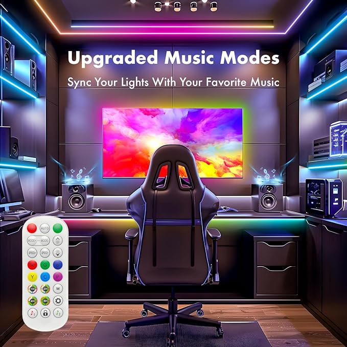 ATHONO 100 ft(2 Rolls of 50ft) IC+RGB,Led Lights for Bedroom,Music Sync Color Changing,Led Strip Lights,with Remote App Control, Led Lights for Room Home Kitchen Decor Party