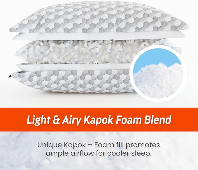 Layla Sleep Adjustable Fill Kapok Pillow, 2pack of The Luxurious Cooling Pillow, King, Supportive for Head and Neck, Fully Adjustable, Natural Material That is Light and Airy.