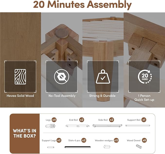 Thor Premium Solid Wood Bed Frame Full, Platform Bed, Japanese Joinery Bed Frame, Wood Slat Support, No Box Spring Needed, Easy Assembly, Minimalist & Modern Style (Light Oak)