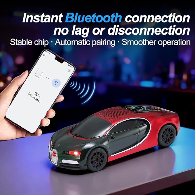 WSTER Luxury Sports Car Model Bluetooth Speaker with HD Sound, TWS Stereo Pairing, Display Screen, Built-in Microphone, Unique Bluetooth Car Speaker for Home, Party, Outdoor & Beach (Red)