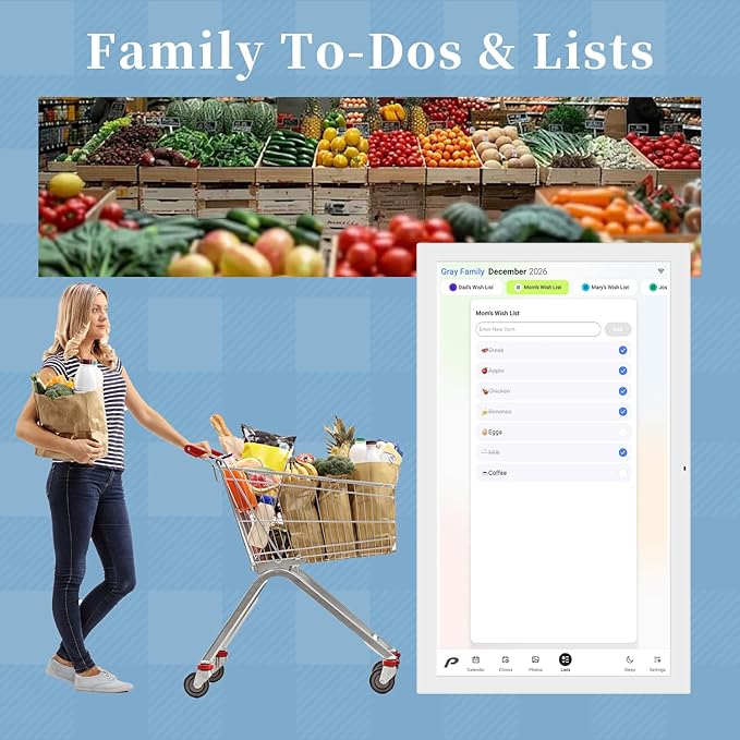 Digital Calendar, 21.5 inch Wall Planner & Chore Chart, FULL HD Interactive Touchscreen Display, Portable Smart Family Organizer, Event Planner, Perfect for Family Schedules - Wall Mountable in Portrait or Landscape, No Subscription