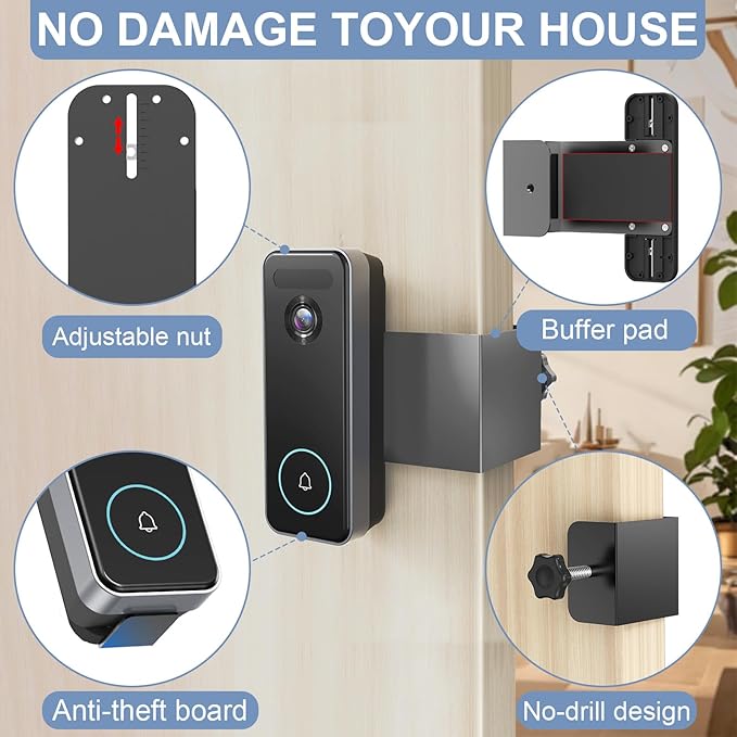 Anti-Theft Video Doorbell Mount Compatible with Aosu, No Drill Doorbell Camera Mount, Adjustable Mounting Bracket Holder Accessories for Apartment Rentals, Enhanced Protection Doorbell Mount Bracket
