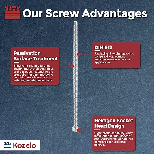 Kozelo 4pcs Socket Head Cap Screws - [M4-0.7 x 140mm] 304 Stainless Steel Allen Socket Drive for Electrical Motor 3D Printing Fan Engine Replacement Use, Silver
