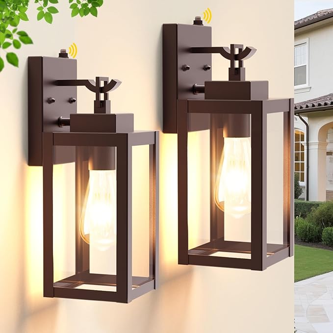 LTBLIGHT 2-Pack Dusk to Dawn Porch Light, Farmhouse Brown Outdoor Lights Wall Mount, Waterproof Anti-Rust Wall Sconces for House, Yard, Entryway, Garage, 100-120Vac