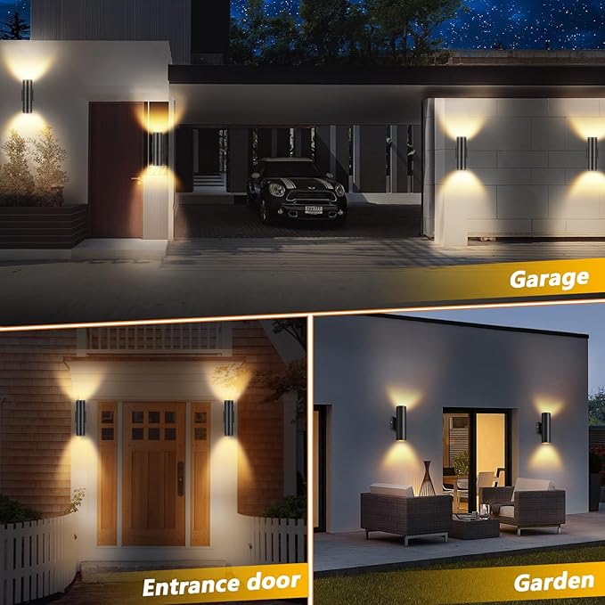 RIDALUX Outdoor Wall Light Fixtures Waterproof: Exterior Cylinder Fixtures Wall Sconce with LED Up Down - 12W Modern Aluminum Waterproof Light