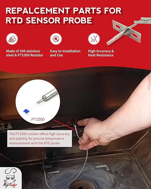 RTD Grill Internal Temperature Probe/Sensor Replacement for Pit Boss Copperhead Series 3/4/5/7 Wood Pellet Vertical Smoker, Part Number : PBVXP1