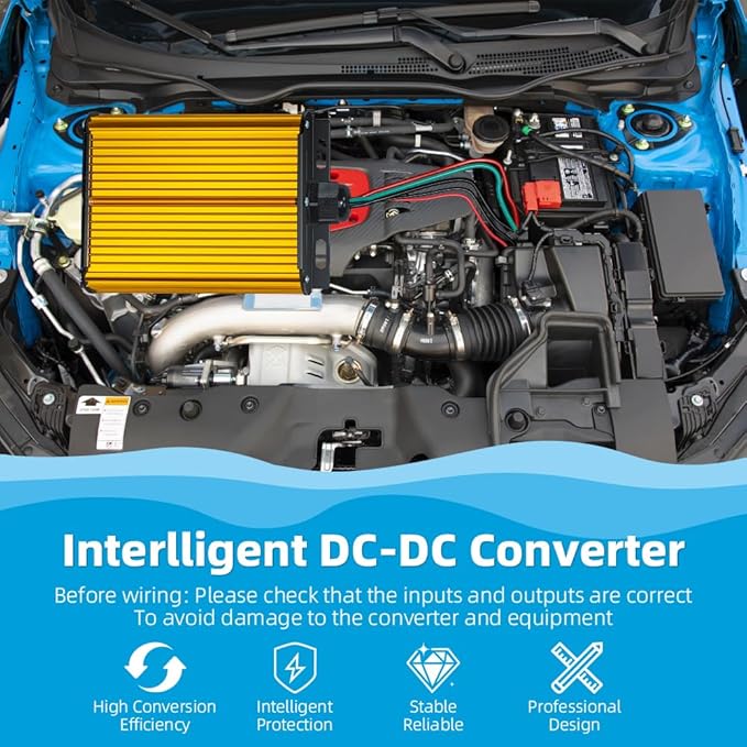 DC-DC 96V 84V 72V 60V 48V 36V to 12V Step Down Converter, 12V 30A 360W Voltage Reducer Regulator with Fuse for Golf Carts, Headlights, Taillights, Solar Panels and Radios (Golden)