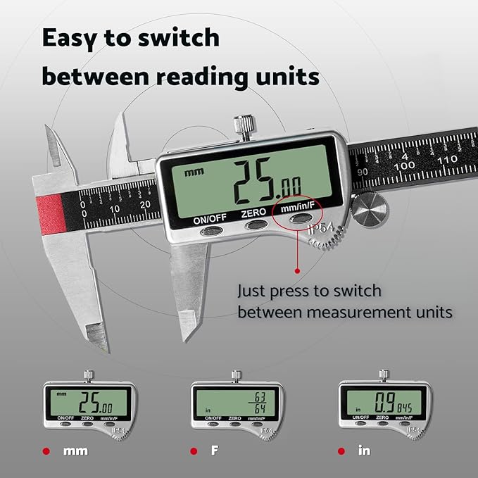 Digital Caliper Measuring Tool 6 inch with Extra Large LCD Screen DCXD6-SS-54, Vernier Caliper Digital Micrometer IP54, Measures Inch Metric Fraction by S&F STEAD & FAST