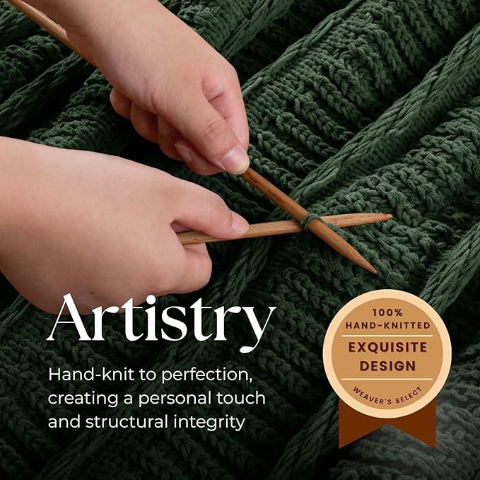 Boho Knitted Chenille Blanket with Tassels - Lightweight & Soft All-Season Throw - 3D Classic Pattern for Living Room Bedroom Couch, Imperial Green, Queen 90"x90"