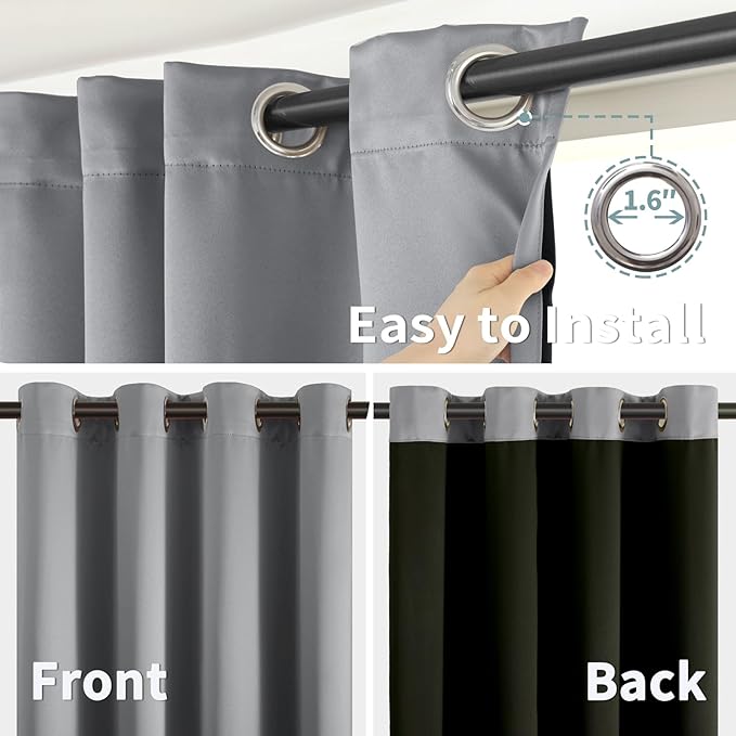 BGment Thermal Insulated 100% Blackout Curtains 72 Inch Length 2 Panels, Total Light Blocking Curtains for Bedroom, Grommet Window Drapes with Thick Black Liner, 52 Inch Wide Each Panel, Dove Grey