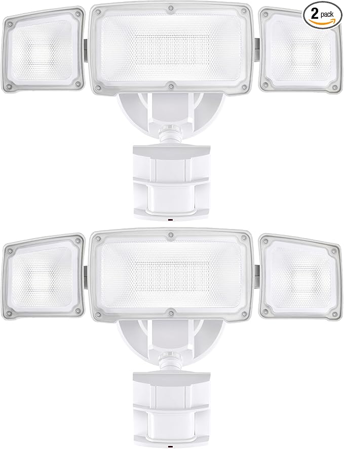 AWSENS 40W LED Security Lights Motion Sensor Light Outdoor, 180 Degree, 4000LM, 5000K, ETL Water Resistant, 3 Head Motion Detected Flood Light for Garage, Yard, Porch 2-Pack (White)