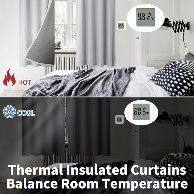 BGment Full Blackout Curtains for Living Room 84 Inch Length 2 Panels Set, Room Darkening Thermal Insulated Soundproof Window Curtains with Rod Pocket, Each Panel 55 Inch Wide, Light Grey