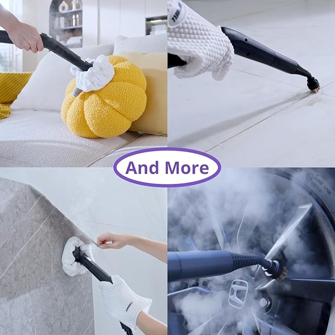 awasky Steam Cleaner: 1650W, Fast 50-Sec Heat-Up-21-Piece Kit Refill Anytime-No Cooling-Detachable Hose Steamer Mop for Home Use Car Bed Furniture Bathroom Tile Grout Floor Cleaning And More Pink