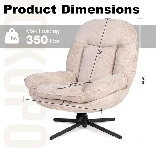360°Free Swivel Accent Chair Set of 2 for Living Room, Slightly 20°Rocking, 24" High Backrest Upholstered Armchair, Ergonomic Design, Chenille Breathable Soft Fabric Modern Single Sofa, Beige