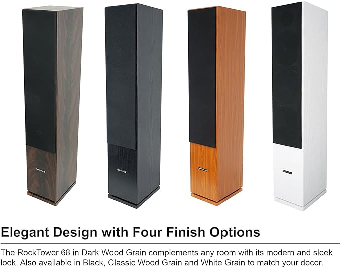Rockville RockTower 68D 400W Passive Tower Speaker 8 Ohm, Deep Bass, High-Fidelity Sound, Sleek Dark Wood Design, for Home Audio Enthusiasts