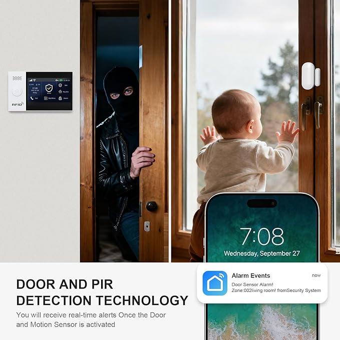 PGST Wireless Home Security Systems,Alarm System with 4G SMS/Tuya App Instant Alerts,Motion Detector,Door Alarm Sensors,Remote for Home,Villa,Apartment,No Monthly Fee (A107F-US-B)