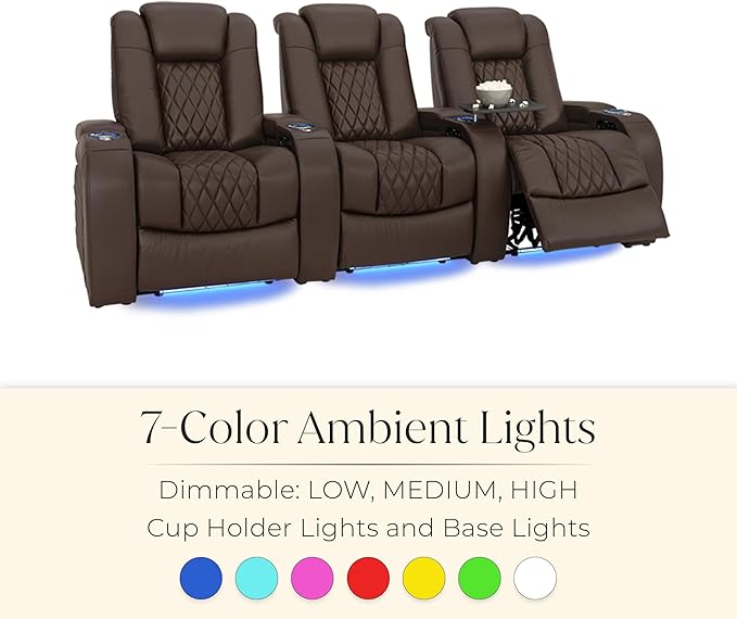 Seatcraft Diamante Zero-Gravity CoolZero Italian Leather Home Theater Seating, Power Headrest, Power Recline, Row of 3 Right Loveseat, Brown