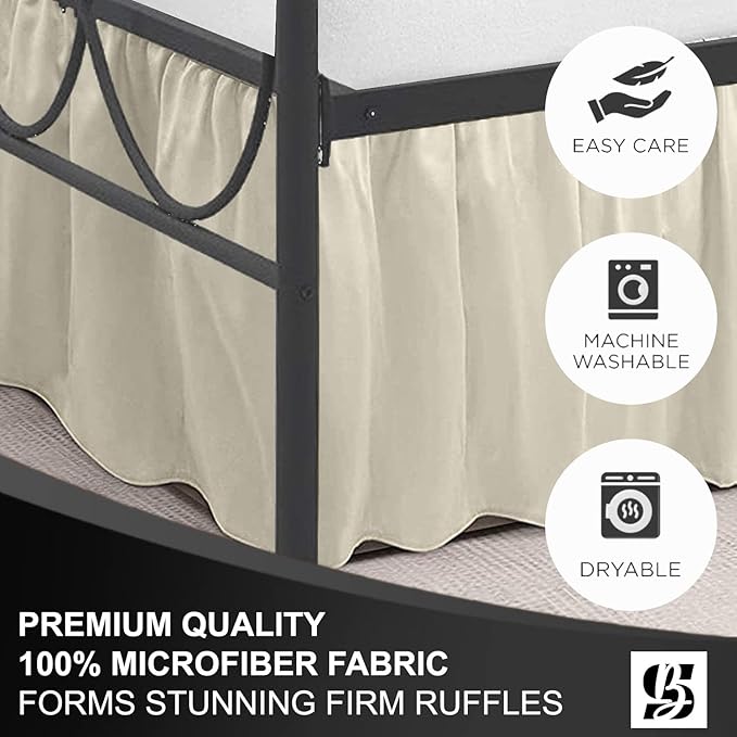 SKY BEDDINGS - Twin Size Ruffled Bed Skirt with Split Corners - 12 Inch Drop Dust Ruffle Bed Skirt with Platform Three Sided Coverage - 100% Microfiber, Ivory
