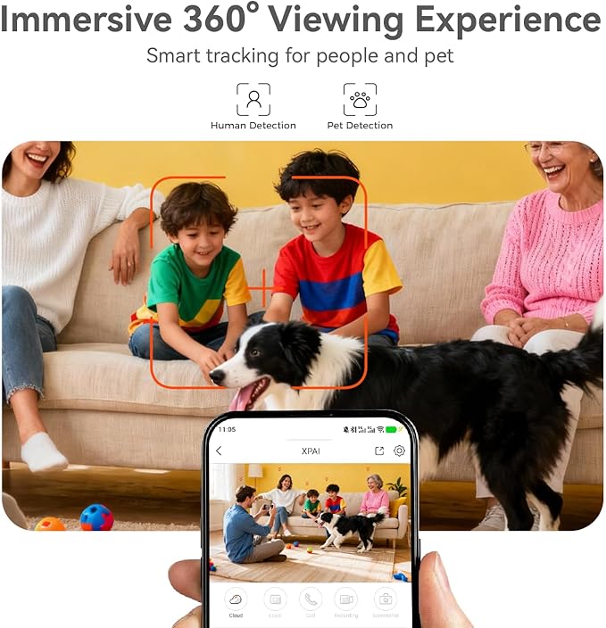 xpai 4K Security Camera,Industry's First with Built-in Storage No Monthly Fees,Indoor Camera Wireless,Baby/Pet/Dog Camera with Phone APP,360° Pan-Tilt Wireless Indoor Cam,Cry Detection,2-Way Audio