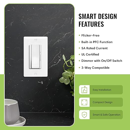 Select LED 60W 24V DC Driver and Dimmer Light Switch, 120VAC Decora Dimmer Switches for LED Lights, Preset Dimmer with On/Off 3-Way Switches