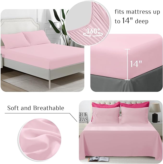 JOLLYVOGUE King Comforter Set, Ultra-Soft Bed in a Bag King Size 7 Pieces, Oeko-TEX Certified Bedding Set with Down Alternative Comforter, Sheets, Pillowcases & Shams, Hot Pink & Baby Pink