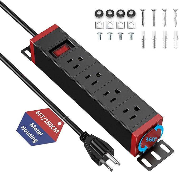 10 Inch Rack PDU Power Strip,1U RackMount Surge Protector Power Strip with15A Overload Switch, 360° Rotatable Mounting, for 10'' Mini Server Network Cabinets/Rack/Self, 6ft Cable