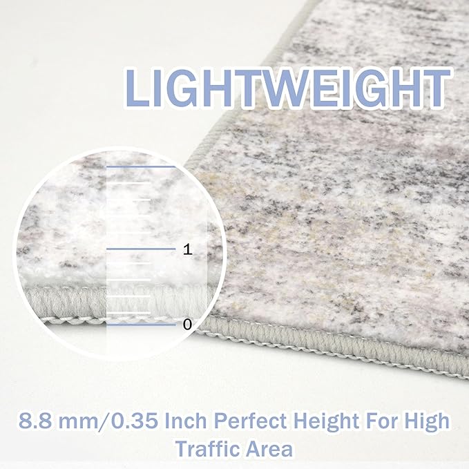 IOHOUZE Abstract Runner Rug 3x12 Ft Washable Runners for Hallways, Non Slip Kitchen Runner Printed Faux Wool Entryway Runner Indoor, Modern Abstract Floor Carpet for Hall Kitchen, Grey Beige