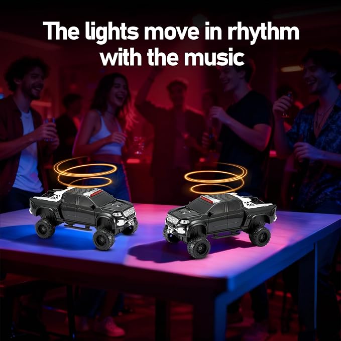 WSTER WS-X65 Pickup Truck Replica Bluetooth Speaker – HD Sound, FM Radio, TWS Stereo, LED Party Lights, USB/TF Playback, Built-in Mic – Cool Portable Car Design Speaker for Outdoors & Home (Black)