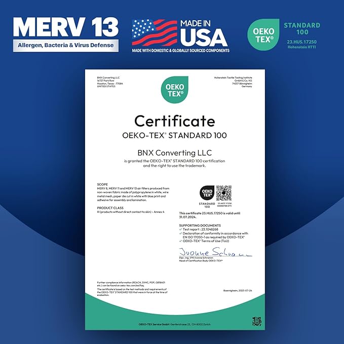 BNX TruFilter 14x18x1 Air Filter MERV 13 (6-Pack) - MADE IN USA - Electrostatic Pleated Air Conditioner HVAC AC Furnace Filters for Allergies, Pollen, Mold, Bacteria, Smoke, Allergen, MPR 1900 FPR 10