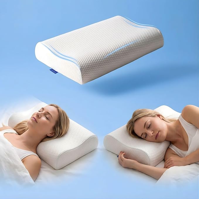Original Contour Memory Foam Pillow with Bag – Ergonomic Cervical Neck Pillow for Side and Back Sleepers – Neck Alignment and Shoulder Support Design