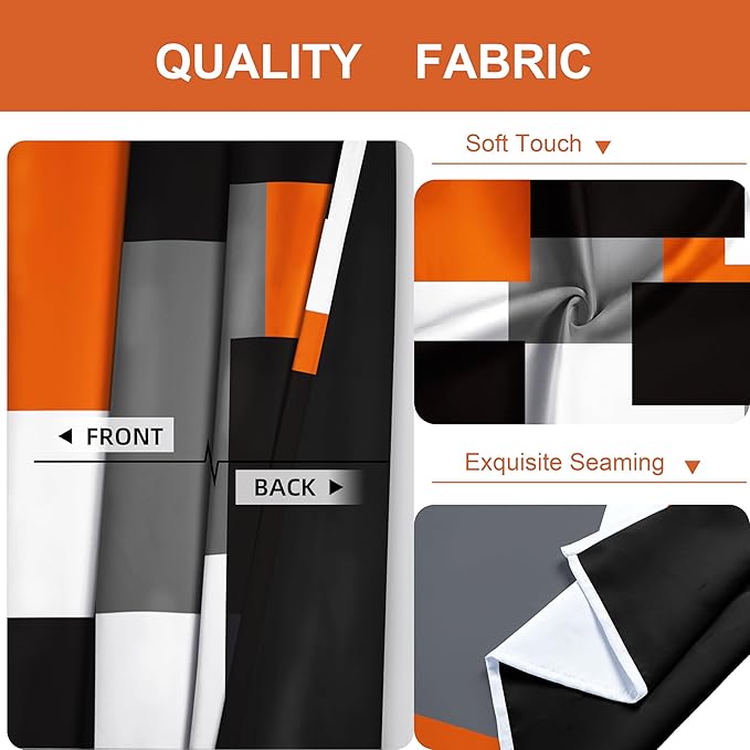 Orange 100% Blackout Curtains 45 inch Length 2 Panels Set White Grey Modern Abstract Geometric Drapes for Kitchen Black Out Curtains Insulated Room Darkening Small Window Curtains, 52Wx45L