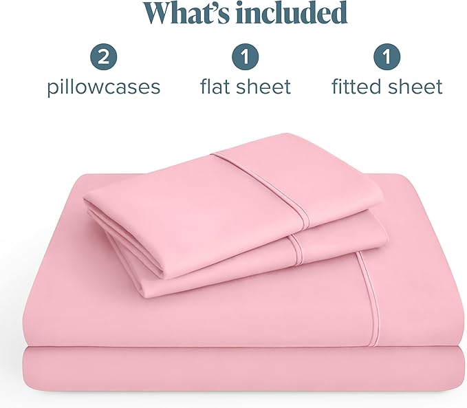 Bare Home Hotel Luxury Twin XL Sheet Set, Extra Soft - 4 Piece Set - Deep Pockets - Easy Fit - Cooling & Breathable - Wrinkle, Fade, Stain Resistant - Includes 2 Pillowcases (Twin XL, Light Pink)