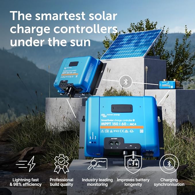 Victron Energy SmartSolar MPPT MC4 Compatible Solar Charge Controller (Bluetooth) - Charge Controllers for Solar Panels - 150V, 60 amp, 12/24/36/48-Volt