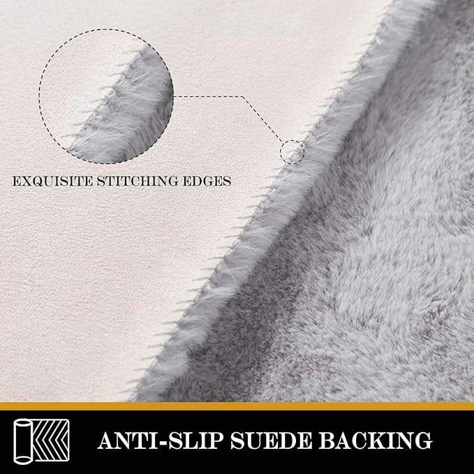 Latepis Grey Fluffy 4x6 Gray Rugs for Bedroom Faux Rabbit Fur Rug Washable Rugs Shag Rug for Living Room, Dorm, Playing Room, Nursery Room