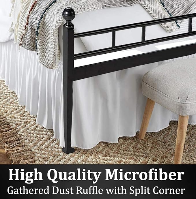 Ruffled Bed Skirt with Split Corners, White, Full 12 Inch Drop Bedskirt, Hotel Quality Brushed Microfiber Wrinkle Free Dust Ruffle Bed Skirt Full Size