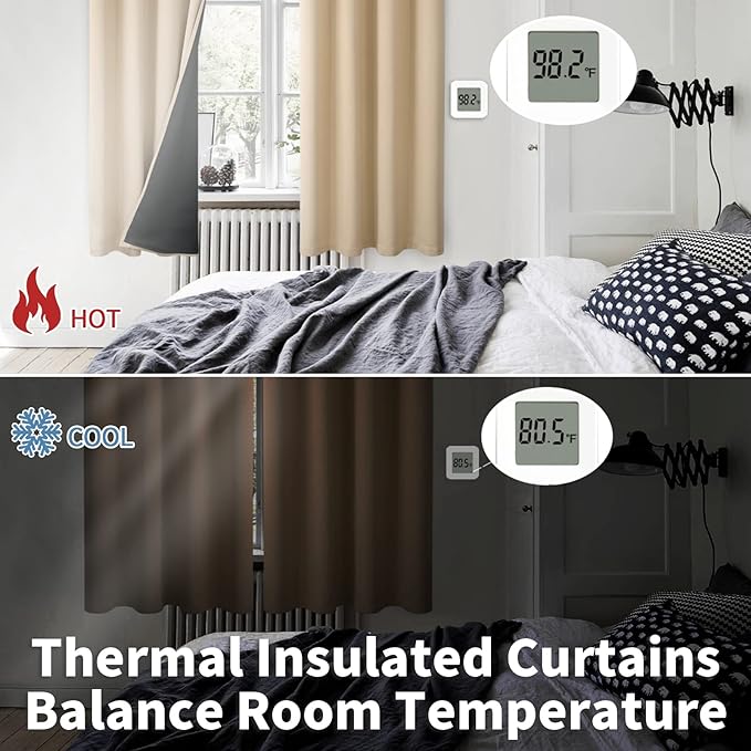 BGment Thermal Insulated 100% Blackout Curtains for Bedroom with Black Liner, Double Layer Full Room Darkening Noise Reducing Grommet Curtain (42 x 72 Inch, Beige, 2 Panels)