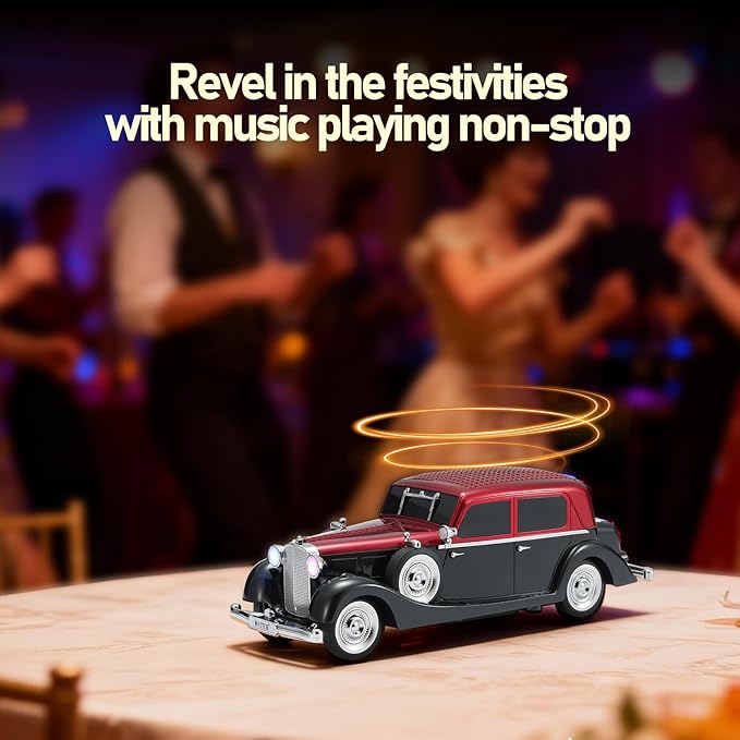 WSTER WS-1934 Retro Classic Car Bluetooth Replica Speaker – Wireless HD Sound with FM Radio,TWS Stereo,LED Party Lights,Built-in Microphone Hands-Free Call, Surprise Portable Gift for Party Use(Red)