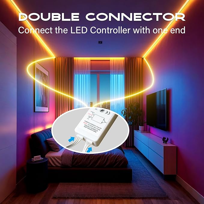 CHARKEE LED Strip Lights 110ft, Music Sync RGB LED Strip Lights for Bedroom/Gaming/Wall Decoration, Color Changing Bluetooth Led Lights IR Remote& APP Control, DIY(Dual-Side Power)