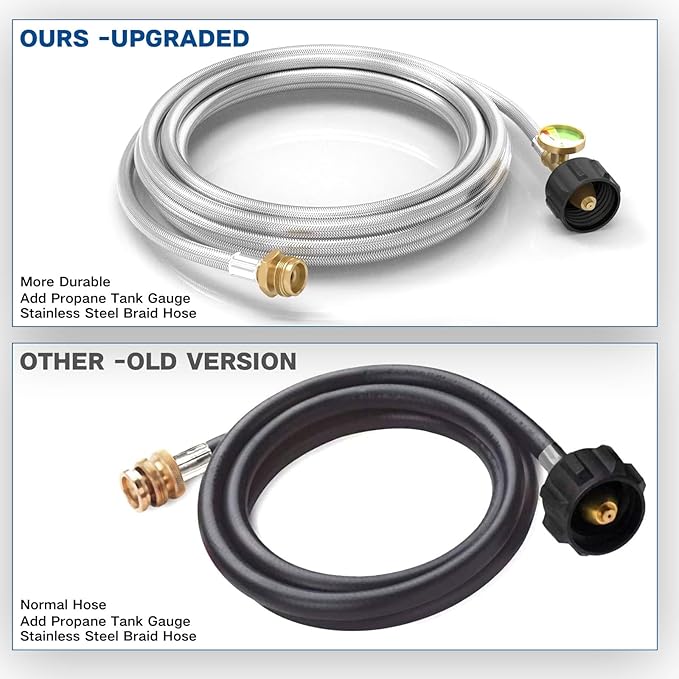 NQN 12FT Stainless Braided Propane Adapter Hose with Gauge, Propane Tank Hose Adapter 1lb to 20lb Converter for QCC1/Type1 Coleman Camp Stove, Buddy Heater, Tabletop Grill&More 1lb Portable Appliance
